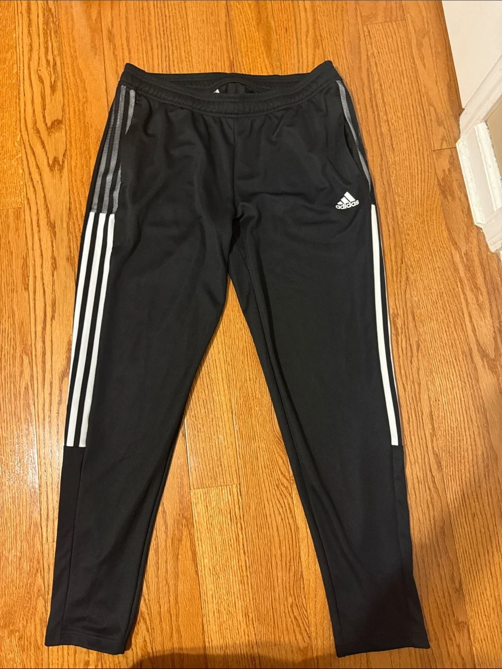 Adidas Mens Black Jogger Pants with White Side Stripes